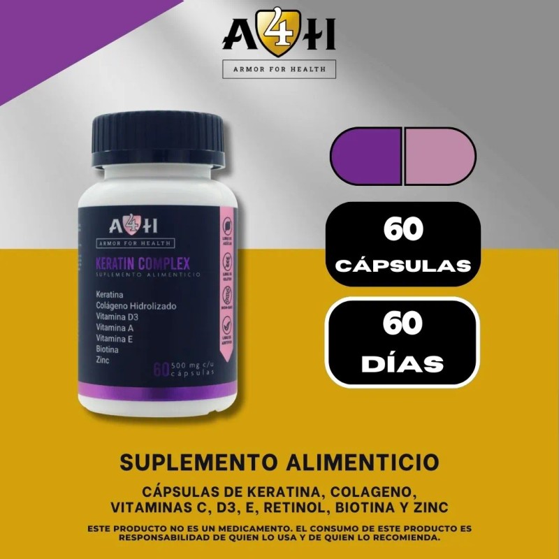 Suplemento Biotina Vitamina D3 Keratina Colageno 60 Cap A4h Sabor