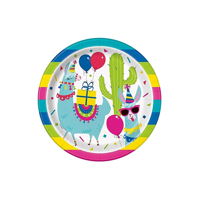 Unique 73224 Llama Party Round Dessert Plates, 7", Nylon/A, 8