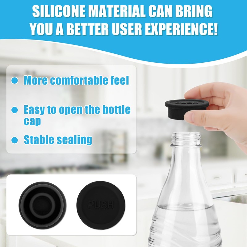 4pcs Bottle Lids for Sodastream Glass Bottle, Silicone Drink Water