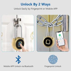 Fingerprint Padlock eLinkSmart Long Padlock with 45MM Shackle Weatherproof 1000 App User Combination Locker Lock for Gym Locker Fence Garden Cupboard Cabinet Gold