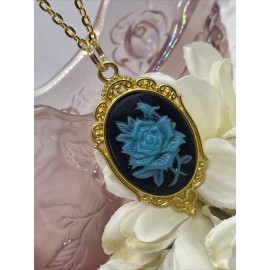 Fancy Fox Boutique Cameo Necklace Turquoise Rose Wedding Jewelry GOLD Gothic Anniversary  Teal Blue