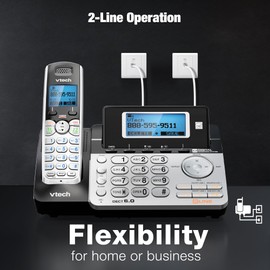 VTech DS6151-2 2 Handset 2-Line Cordless Phone System for Home or Small Business with Digital Answering System & Mailbox on Each line, Silver