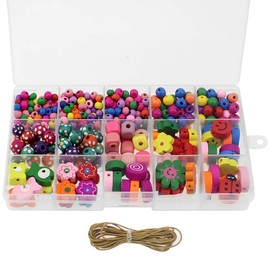 NewZC 400PCS Children DIY Bead Set 11 Types Colorful Wooden Beads Safety Material Kids Bead Bracelet Making Kit for DIY Decoration Necklaces Jewelry -Children Over 5 Years