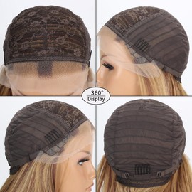 VOKEYLA Synthetic Lace Front Wigs For Women Stripe Highlight Honey Blonde Straight Hair Glueless 13x1 Long Yaki Straight Natural Heat Resistant Fiber Natural Wig With 26 Inch (HHB)