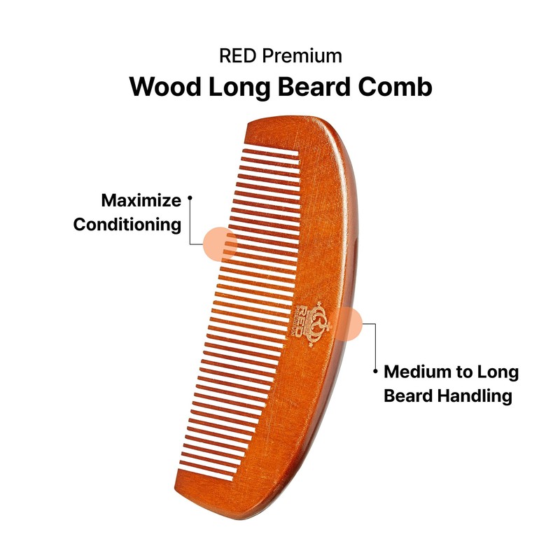 RED by Kiss Premium Wood Men Long Beard Comb, Easy
