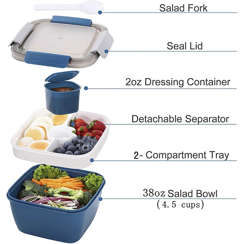 1500mL Bento Box Portable Lunch Box with 4 Compartments, Leak