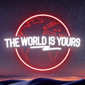 The World Is Yours Neon Sign Carved Planet Adjustable Brightness USB Powered LED Neon Signs for Wall Decor Light Up Signs for Bedroom Classroom Office Man Cave Game Room 41cm*31cm