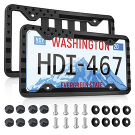 RED WOLF 2 PCS Silicone License Plate Frame American Flag Car Tag, Subdued 3D Stars and Stripes USA Flag Front Rear License Plate Holder Black Rattle Proof w/Mounting Accessories