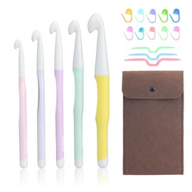 Cosmeria Crochet Hook Set, Ergonomic Crochet Hooks in 5 Sizes, with Accessories and Felt Bag, Perfect for Thick Yarns and Various Crochet Projects