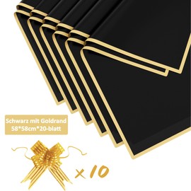 20 Sheets Bouquet of Wrapping Paper - Waterproof Wrapping Paper, Flower Paper with Ribbon, Floral Paper for Gift Wrapping, Flowers, Arts and Crafts (Black, 58 x 58 cm)