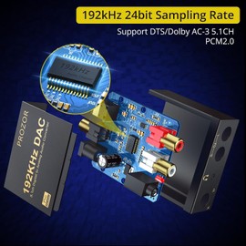 PROZOR 192kHz Digital to Analog Audio Converter Support Dolby AC-3 DTS 5.1CH with Volume Adjustable, Optical to L/R DAC Decoder, Digital DAC Converter SPDIF TOSLINK to Stereo L/R & 3.5mm Jack
