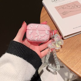 für AirPods Pro 2 Schutzhülle Hülle, CrazyLemon Schmetterling mit Armband Frauen Beliebtes Design TPU Transparente Kopfhörerhülle Taschen & Cases - Rosa