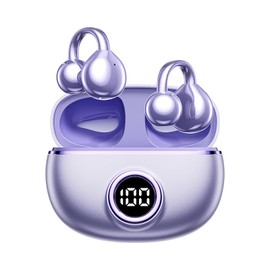 Open Ear Headphones, OpenEarRing Lightweight Comfort Open Ear Clip Wireless Earbuds, 40H Play Bluetooth 5.4 Headphones with Microphone Fit Sports Running, Workout (C-Style-Purple)