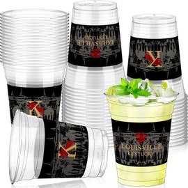 Pickmesh 50 Pcs Derby Plastic Cups, 12 oz, Black, Rose, Horse Racing Party Cups, Durable, Disposable, Tumbler, Event/Theme, Cylindrical, 12 ounces, Plastic, Easy Storage