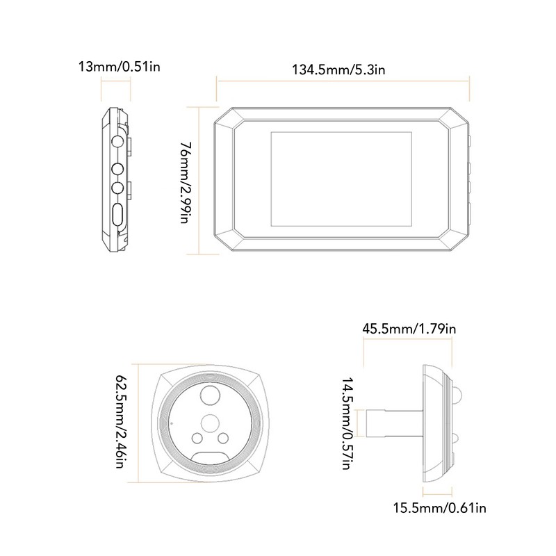 Digital Peephole Doorbell Camera 3.97 Inch 200W HD 135° Wide