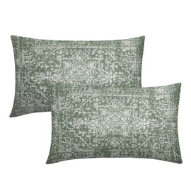 Sage Green Boho Lumbar Pillow Covers 12x20 Inch Bohemian Carpet Ethnic Decorative Rectangle Pillow Cases Beige Tan Gray Floral Cushion Covers Farmhouse Home Decor For Sofa Couch Outdoor Set of 2