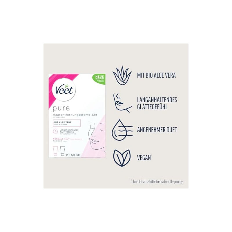 Veet Pure Hair Removal Cream for Face, Normal Skin, 100