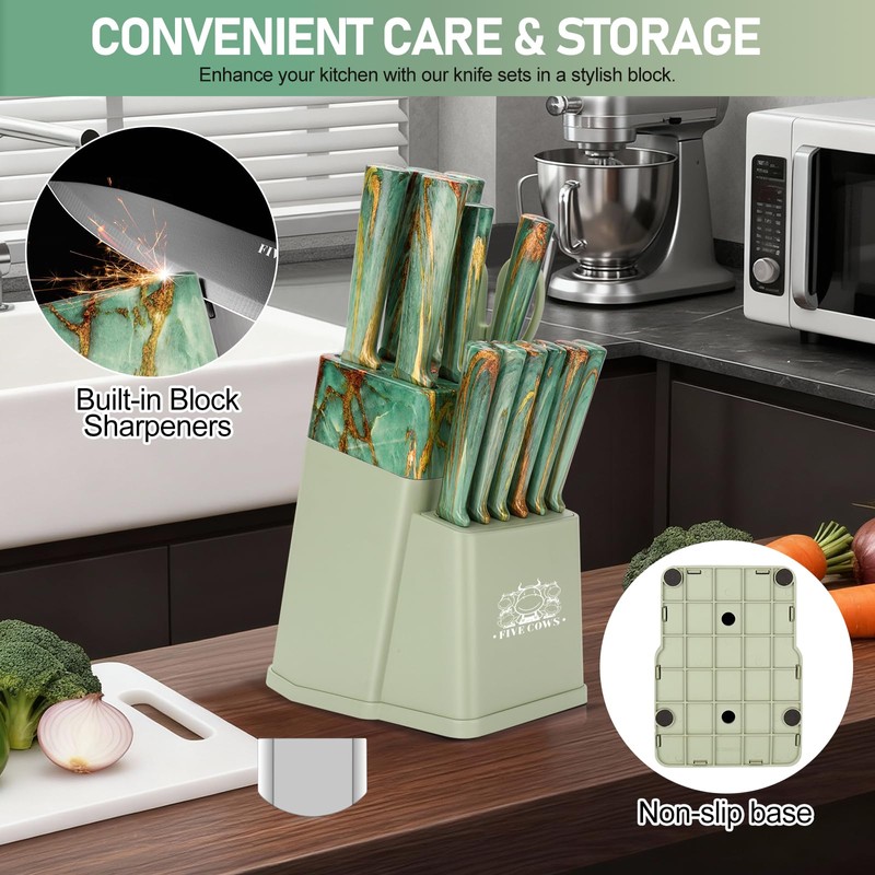 16-Piece Kitchen Knife Block Set with Cutting Board - German