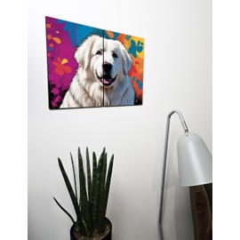 The Plum Penguin Great Pyrenees Pop Art Wooden Wall Decor - A4 Dual MDF Panels, Psychedelic Dog Print Canvas Alternative 40 x 30cm
