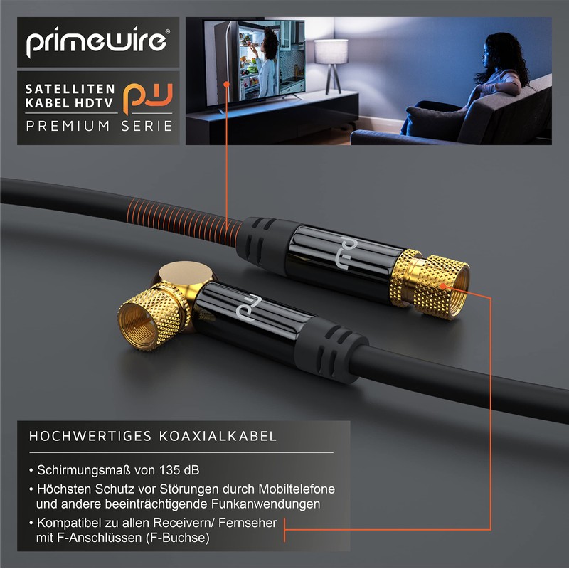 CSL, Satellite Cable, HDTV 90° Angled Premium F Connector, Coaxial