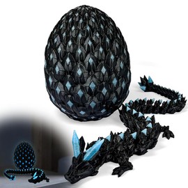 Niville Luminous Dragon - 3D Printed Articulated Dragon Toy with Egg, Flexible Luminous Body Glow in Dark - Unique 3D Printed Animals Collectible, Blue-Blue (Glows in The Dark)