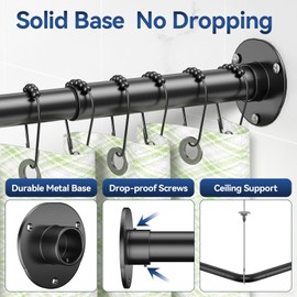 L Shaped Shower Curtain Rods, Adjustable (23''-69'' X 23''-69'') Corner Shower Rod with 12 Shower Curtain Rings, All 304 Stainless Steel, for Bathroom, Bathtub, Clothing Store, Need to Drill, Black