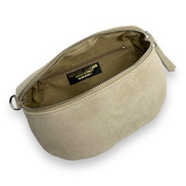 Wildleder Bauchtasche Damen Crossbody Bag Velours Gürteltasche Hüfttasche Bodybag Schultertasche Silberner Reißverschluss (Beige)