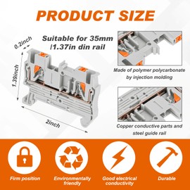 Saysurey DIN Rail Terminal Block Twin Spring Terminal Connectors Push in Type PT Screwless Wire Wiring Connector with 10 Covers 10 End Stops 6 Jumpers (ST2-2.5/1x1,76 Pcs)