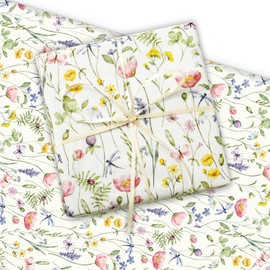 JarThenaAMCS 60 Sheets Spring Wildflower Tissue Paper Watercolor Floral Wrapping Paper Decorative Art Paper for Birthday Baby Shower Party DIY Crafts, 14 x 20 Inch