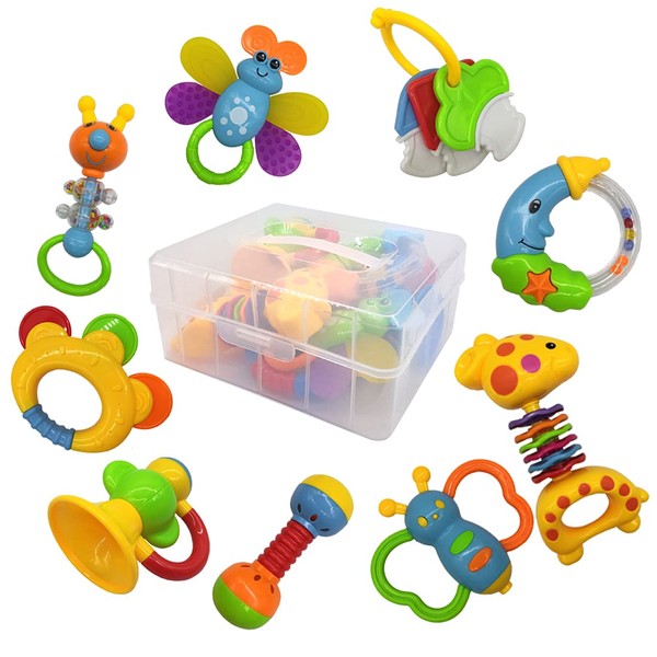 fiouni Baby Toys 0-6 Months Rattle Teether Toys Baby's First Rattles Toys Gift Set for Baby Boy
