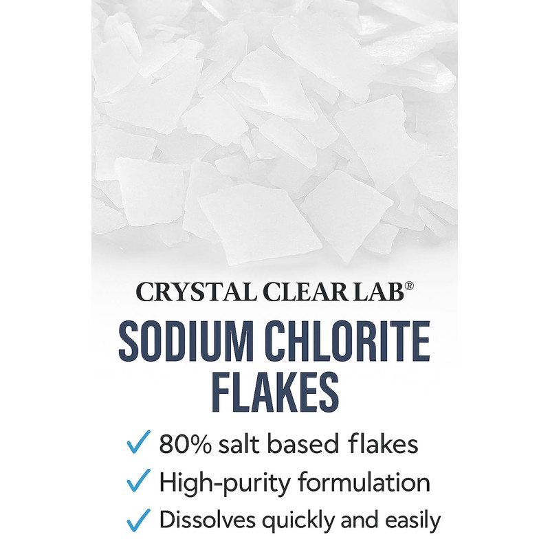 Crystal Clear Sodium Chlorite Flakes, 80% Tech Grade Powder Bulk