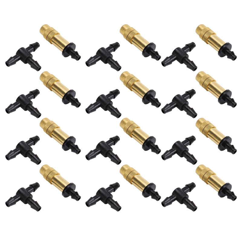 30Pcs Adjustable Copper Atomizing Nozzles with Tee Connectors Garden Cooling