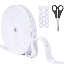 Nadisean 16 m White Elastic Band with Button Eyelets, 20 mm Flat Sewing Band Elastic Band with Buttonhole, Buttonhole Elastic Band, Strong Perforated Elastic with 12 Buttons for Sewing, Knitting,