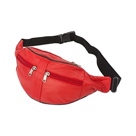 Bum Bag / Waist Bag Real Leather (Red), red, bum bag