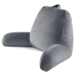 OAISZ Reading Pillow for Sitting in Bed Adult, Reading Pillow with Shredded Memory Foam, Bed Pillow with Washable Cover, Back Pillow Sitting Up with Extend Arms, LightGrey, Large