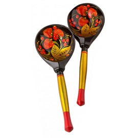 Kitchen Household Tableware Wooden Spoon Hand Painted Russian Folklore Wooden Spoon Khokhloma Strawberry on Black Set of 2