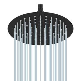 BESy 8 Inch Rain Shower Head, 8" Round Rainfall & High Pressure Stainless Steel Bath Showerhead, 1/16" Ultra Thin, Waterfall Full Body Coverage with Silicone Nozzle, Matte Black Finish