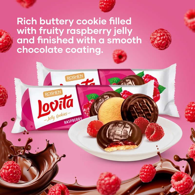 Roshen “Lovita” Jelly Cookies, Biscuits with Raspberry Flavored Jelly Filling