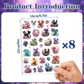 Gameza Dragon Temporary Tattoos Stickers - 200+ Dragon Birthday Party Decorations Favors Supplies Cool Animals Tattoo Stickers Gifts for Kids Adults Unique Party Decor Classroom Prizes Rewards