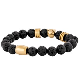 Akitsune Beaded Bracelet – Unisex Obsidian / Onyx / Lava Stone Bracelet with Matte-Black, Silver, Gold, Rose Gold, White or Black Elements, Stainless Steel
