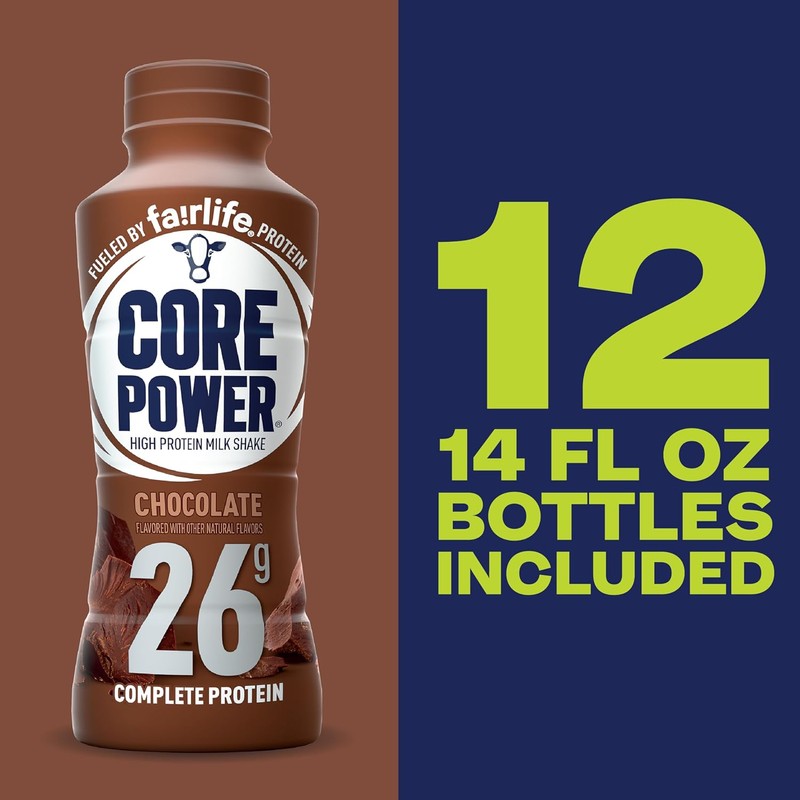 Core Power Protein Shake, Chocolate, 26g Bottle, 14oz, 12 Pack