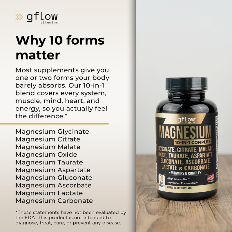gflow vitamins Magnesium Complex Supplement - 10 Active Forms, Glycinate,
