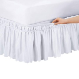 Collections Etc Scalloped Elastic Bed Wrap Around, Easy Fit, Dust Ruffle Bedskirt, White, Twin/Full