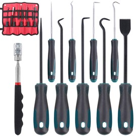 Glarks 10 In 1 Heavy Duty Hook and Pick Set, 9Pcs Precision Scraper, Hook and Pick with a 19 to 69 CM Telescopic Magnetic Pickup Tool For Removing Gaskets, Springs, Oil Seals, O-rings