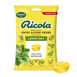 Ricola Family Pack Sugar Free Herb Throat Drops, Lemon Mint, 45 Drops, Swiss Herbal Formula with Menthol, Effective Long Lasting Relief, for Coughs, Sore Throats, Colds