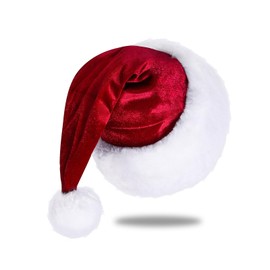 Subyan Santa Hats, Unisex Wine Red Velvet Christmas Hat for Adults, Extra Thicken Classic Xmas Hat for Christmas New Year Festive Holiday Party Supplies