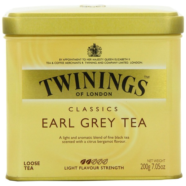 Twinings Earl Grey Loose Tea Tins, Pack of 6, 7.05 Ounce Tins, Black Tea Flavoured with Citrus and Bergamot, Caffeinated