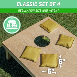 GoSports Cornhole Bean Bags Set of 4 - Regulation All Weather - Classic Gold