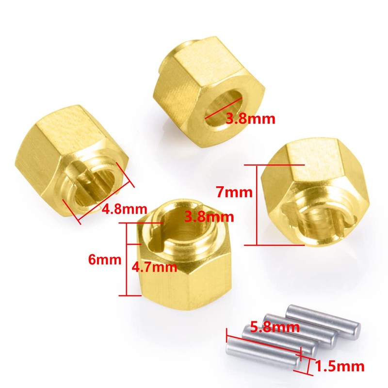 RCLIONS Brass RC Wheel Hex Hub 5mm Drive Adapter for
