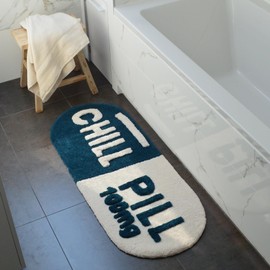 Mooky Mats Chill Pill Long Bath Mat Runner Non Slip 46 x 115cm – Super Soft, Absorbent & Quick Drying Large Bathroom Rug (Teal/Cream)